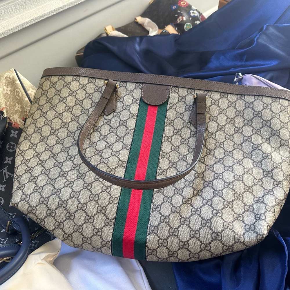 Gucci Beige and Brown Tote with Green and Red Stripe - Picture 7 of 7